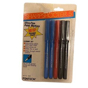 Vintage Pentech Sharpshooter 5 Ultra Fine Point Markers Red Black Blue‎